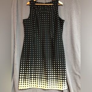 ILE, New York, 18 black sheath dress with tan polkadots